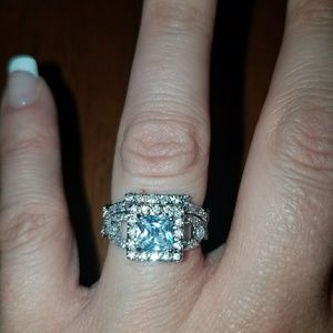 Sterling silver white sapphire ring set